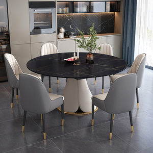 Table à manger ronde moderne en pierre frittée extensible avec pieds en métal couleur personnalisée pour meubles de salle à manger - Product Image 3