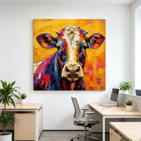 Peinture à l'huile abstraite de vache, peinte à la main sur toile, grande œuvre d'art encadrée