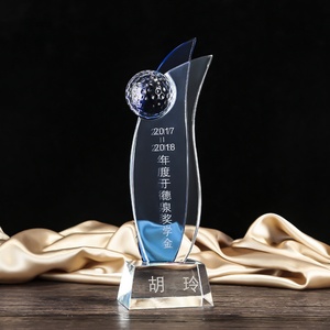 Trofeos de Cristal Transparentes en Rojo, Naranja y Dorado para Golf, Fútbol y Deportes, Premios Personalizables - Product Image 4