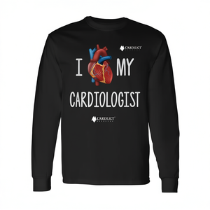 Camiseta de manga larga con diseño visual de corazón y juego de palabras de "I Love My Cardiologist Heart" - Product Image 2