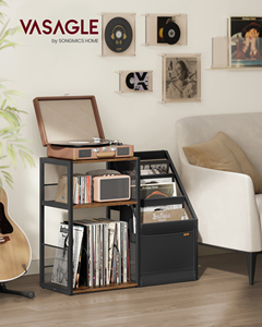 Soporte para Tocadiscos de Madera VASAGLE con Almacenamiento para Discos de Vinilo, Soporte para Tocadiscos de 3 Niveles para 140 Álbumes - Product Image 1