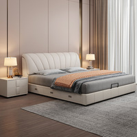 Lit double Queen moderne simple en cuir souple avec rangement pneumatique et fonction modulaire pour petites et grandes chambres à coucher principales à usage domestique