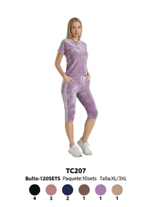 Completo Sportivo da Donna in Velluto, Maniche Corte, Girocollo, Vestibilità Ampia, Sopra il Ginocchio, Tinta Unita, Traspirante, TC207 XL 3XL - Product Image 1