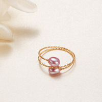 Bague en perles naturelles pour femmes Style collège simple Bague en perles d'eau douce naturelles remplies d'or véritable 14 carats pour femmes