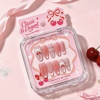 Ongles à presser personnalisables rose et violet effet œil de chat, 10 pièces, en gel souple, forme amande longue, motif étoile et cerise, réutilisables, vente en gros