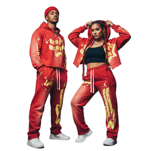 100% Cotton Customized Logo Winter <b>Men's</b> Two-Piece Hooded Embroidery Sweatpants & Tracksuit Sets Elastic Waist Plus Size - Product Image 1