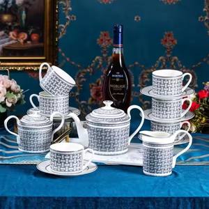 Low Price Sale 15pcs Silver Mosaic <b>Bone</b> <b>China</b> <b>Tea</b> and Coffee <b>Sets</b> for Home Decoration - Product Image 1