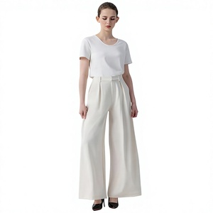 Pantalon palazzo taille haute pour femme, coupe ample et confortable, style décontracté et professionnel, avec poches latérales - Product Image 3