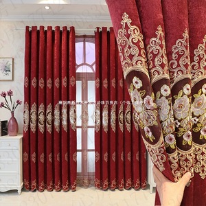 Lusso rosso ciniglia ricamato trattamento finestra Design cavo da pavimento a soffitto tenda garza <span class=keywords><strong>per</strong></span> soggiorno e camera da letto - Product Image 2