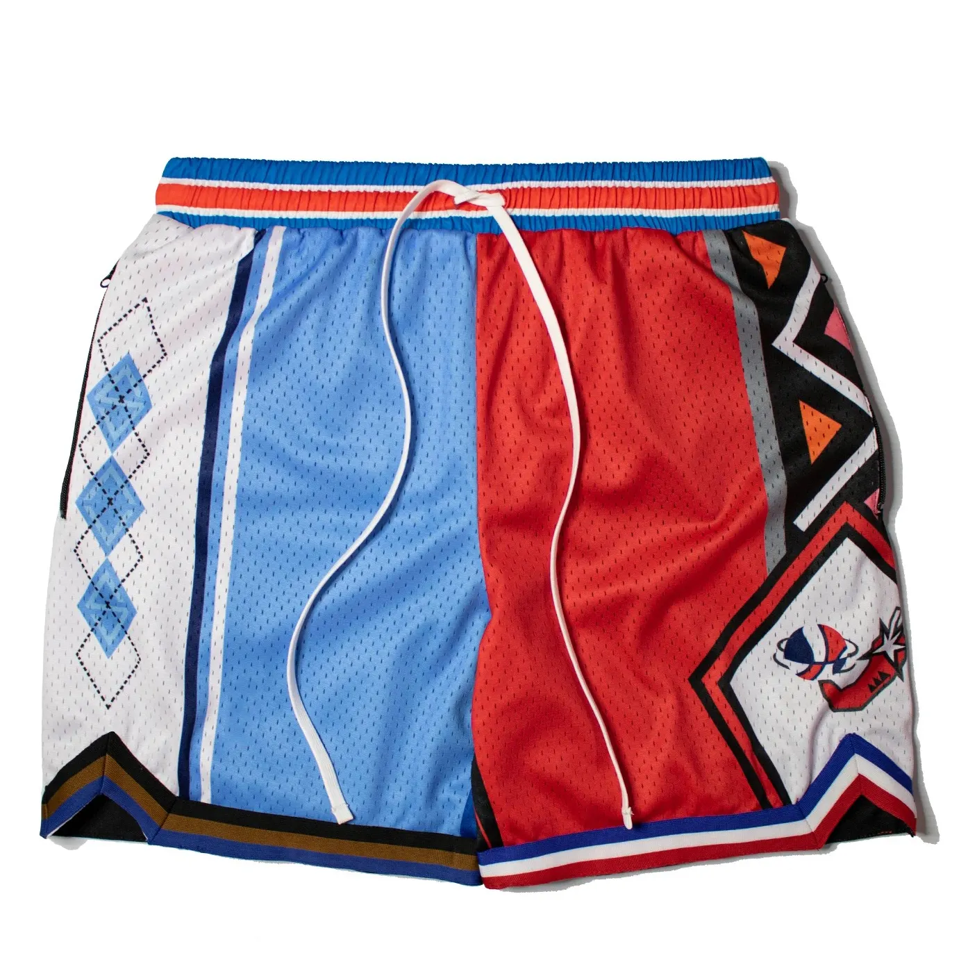 Short de basket-ball en maille brodée, avec poches en soie verte, personnalisé, pour homme, short de luxe, respirant, américain et blanc