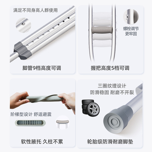 Aluminum Underarm Crutches Height Adjustable Anti Slip Medical Walking Aid For Fracture Recovery Double Or Single Use - Product Image 2