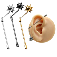 Piercing d'oreille en acier chirurgical Trident de Neptune et Marteau de météore, barbell droit, bijoux de piercing corporel tendance