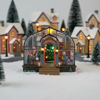 Innendekoration Batteriebetriebene Multi-LED-Lichter Animierte Plastik Weihnachtshaus im Europäischen Stil mit Beweglichem Baum und Musik