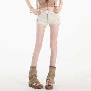 Nouveau short en jean imitation rétro coréen pour femme 2026, coupe trapèze, taille basse, grande taille, style workwear imprimé, idéal pour l'été - Product Image 4