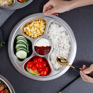 จานอาหารสแตนเลส 304 ทรงกลม แบ่งห้าช่อง สำหรับโรงเรียนและผู้ใหญ่ - Product Image 1
