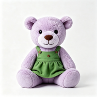 Ours en peluche violet kawaii, adorable poupée animale, robe verte sans manches, cadeau pour enfants, ours en peluche personnalisable