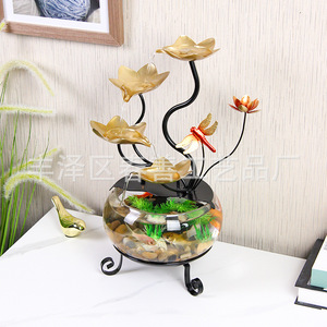 Pecera de cristal minimalista con forma redonda y fuente de agua con diseño de loto para decoración de escritorio en la sala de estar. - Product Image 3