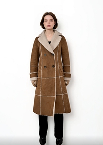 Trench in Shearling da donna alla moda Mustang lungo, marrone camoscio <span class=keywords><strong>con</strong></span> rifiniture in lana, <span class=keywords><strong>cappotto</strong></span> invernale alla moda - Product Image 6