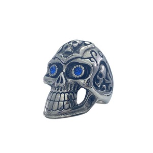 yunnique <b>Skull</b> Stainless Steel <b>Ring</b> Men's Geometric Design Blue Stone Inlay Gift Jewelry - Product Image 1