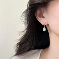 Shdiayun anting mutiara barok air tawar alami, anting-anting tetesan mutiara bunga berlapis emas 18K