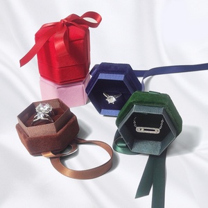 Wholesale Luxury Hexagonal Velvet Box for Jewelry Engagement <b>Ring</b> Pendant Box with Ribbon - Product Image 1