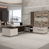 Nouveau bureau de direction moderne en forme de L, bureau de PDG de luxe blanc, grand mobilier de bureau, poste de travail avec armoire latérale