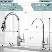 Robinet de cuisine en acier inoxydable 304 brossé nickelé, sans plomb, avec filtre à eau intégré, monocommande, à poser sur comptoir, pour usage hôtelier, avec fonction inversée