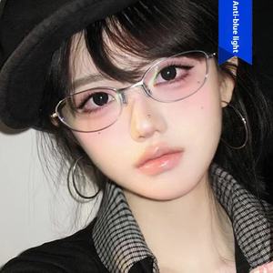 <strong>Korean</strong> Pure Gold Silk <strong>Glasses</strong> Frame Fashionable Oval Plain Small Frame Anti-Blue Light Flat Lens Diamond Face for Myopia <strong>Glasses</strong> - Product Image 4