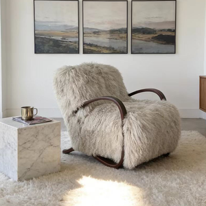 Sillón Nórdico con Estructura de <span class=keywords><strong>Madera</strong></span> Maciza, Piel de Oveja Blanca, Cómodo Sofá <span class=keywords><strong>para</strong></span> Sala de Estar, Apartamento, Hotel, Villa - Product Image 4