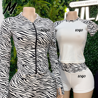 Ensemble tendance pour femme Milady, imprimé léopard, sweat à capuche zippé et pantalon évasé, deux pièces, style streetwear, logo personnalisable