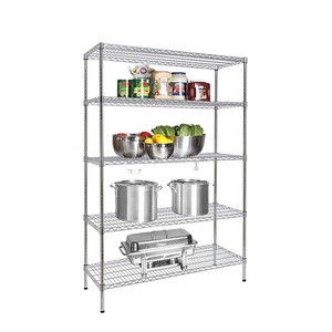 Heavy Duty 5 Tier Lưu Trữ Nhà Hàng Nhà Bếp Giá Kim Loại Kệ <span class=keywords><strong>Chrome</strong></span> Dây Kệ Đơn Vị - Product Image 1
