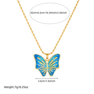 Butterfly Pendant Necklace Stainless Steel Pink Purple Enamel Chain Gift Jewelry - Product Image 4
