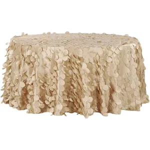 Mantel redondo de tafetán de pétalos circulares para bodas, cubierta de mesa de hoja de poliéster duradera, blanca y negra, de 120 pulgadas