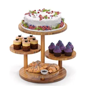 50カップケーキ用の4層ラウンドカップケーキタワースタンド、ティアードトレイ装飾付きウッドケーキスタンド、農家ティアードトレイ装飾