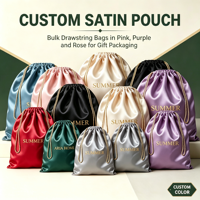 Pochette en satin personnalisée avec cordon de serrage pour perruques, extensions capillaires, bijoux, sacs à main et cadeaux