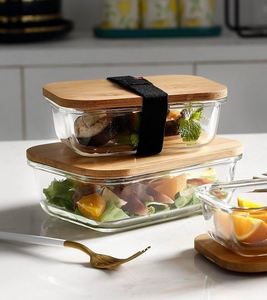 Boîte en verre avec couvercle en bambou et en bois, verre résistant à la chaleur, boîte à lunch pour conserver la fraîcheur, boîte de rangement réfrigérée pour réfrigérateur - Product Image 4