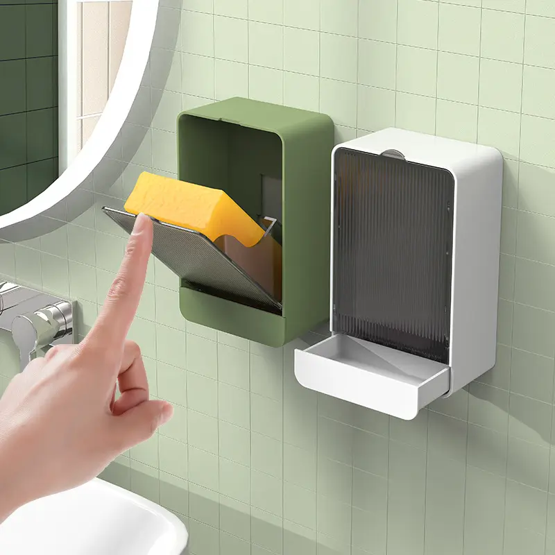 New Simple Light Luxury Wall-mounted Draining Soap Dispenser Flap Removable Non-perforated Bathroom Storage Household Items