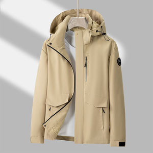 Outdoor Windbreaker Jacket Unisex Full Sleeve Windproof Hooded Beige Lightweight Hiking Clothing For Men And Women - Product Image 1