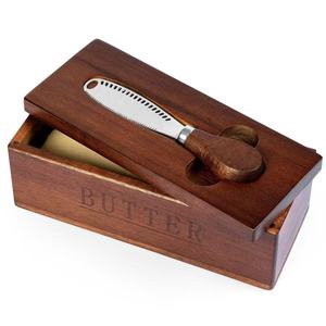 Wooden Butter Dish Rectangle Flip Top Lid With Knife Storage Natural Wood Color Butter Keeper <b>Kitchen</b> Storage Box - Product Image 1