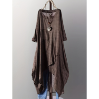 Robe décontractée à carreaux pour femmes grandes tailles, ourlet asymétrique, coupe ample en A, respirante et confortable pour le quotidien, OEM