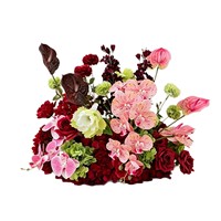 Ensemble de rangées et boules de fleurs artificielles personnalisées bordeaux et rose pour décorations d'allées de mariage, murs, magasins et événements festifs