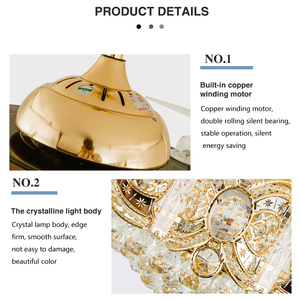 Luxury Golden <strong>LED</strong> Chandelier Lighting Remote Control Fancy Pendant Lamp Home Hotel Modern Crystal Ceiling Fan <strong>with</strong> <strong>Light</strong>