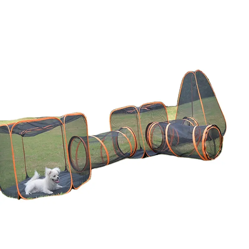 قفص شبكي قابل للتنفس بستة في واحد لعبة مجموعة لعبة للقطط والكلاب قفص الحديد قابل للطي للحيوانات الأليفة خيمة لعبة الحيوانات الصغيرة صندوق تخزين مجاني