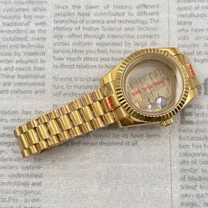 Boîtier de <span class=keywords><strong>bracelet</strong></span> en anneau à dents de chien en or avec verre saphir et boucle ronde en acier inoxydable pour boîtier de <span class=keywords><strong>montre</strong></span> Calibre NH35 Président - Product Image 3