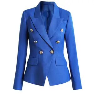 2022 bahar mizaç banliyö ince çift göğüslü mavi takım elbise yaka takım elbise ceket