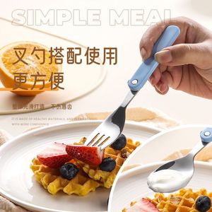 304 Stainless Steel Folding Fork <b>Spoon</b> Set Collapsible Outdoor Camping Utensil For Kids Students Adults Elderly - Product Image 1
