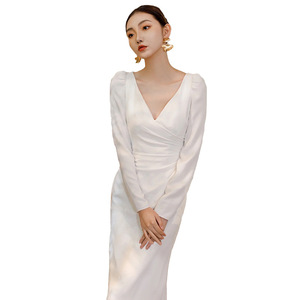2025 nouvelle mariée lumière mariage Satin Simple tempérament célébrité Banquet <span class=keywords><strong>Mori</strong></span> département robe de soirée - Product Image 5