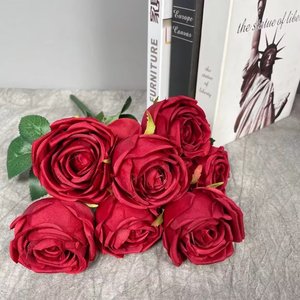 Usine en gros de haute qualité artisanat velours artificiel rose bouquet 4 couleurs velours artificiel rose bouquet - Product Image 4