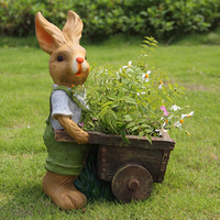 Décoration de jardin Lapin en résine Ornement de Pâques Animal de dessin animé Lapin Pot de fleurs extérieur Sculpture de paysage Chariot à lapin Pot de plante