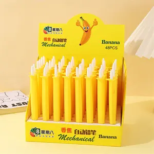 Lápis de cabeça de banana Kawaii, 48 unidades, papelaria pronta para enviar para o Japão, lápis mecânico de plástico sem afiar, ideal para uso em atacado, tamanho 0.5 mm, caixa com 48 unidades